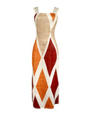 Geometric Print Thick Strap Dress Casual Slim Fit Slit Maxi Dress with Pockets