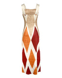 Geometric Print Thick Strap Dress Casual Slim Fit Slit Maxi Dress with Pockets