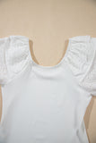White Eyelet Ruffle Sleeve Slim Fitted Top