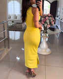 2 Pieces Outfit Flower Decor One Shoulder Crop Top and Casual Slim Fit Skirt Set