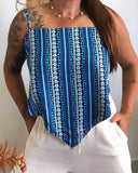 Tropical Print Spaghetti Strap Bandeau Tied Detail Tank Casual Backless Vacation Reversible Top