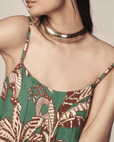 Tropical Print Spaghetti Strap Back Shirred Jumpsuit Casual Loose Fit Romper