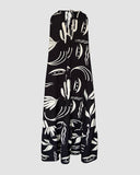 Floral Sleevless Leaves Pattern Maxi Dress Casual Waist Chain Decor Dress (Without Belt)