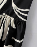 Floral Sleevless Leaves Pattern Maxi Dress Casual Waist Chain Decor Dress (Without Belt)