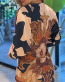 Vintage Baroque Long Sleeve Plunge V Neck Bodycon Dress Sexy Slim Fit Midi Dress