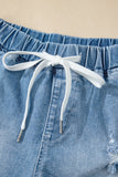 Myosotis Drawstring High Waist Distressed Denim Shorts