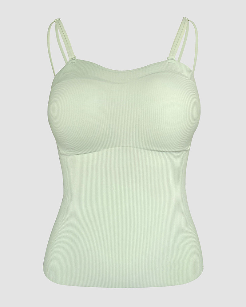 Spaghetti Strap Built in Bra Slim Fit Tank Top Sexy Back Criss Cross Workout Camisole Tops
