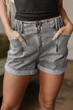Gray Zipped Light Wash Cuffed Edge Denim Shorts