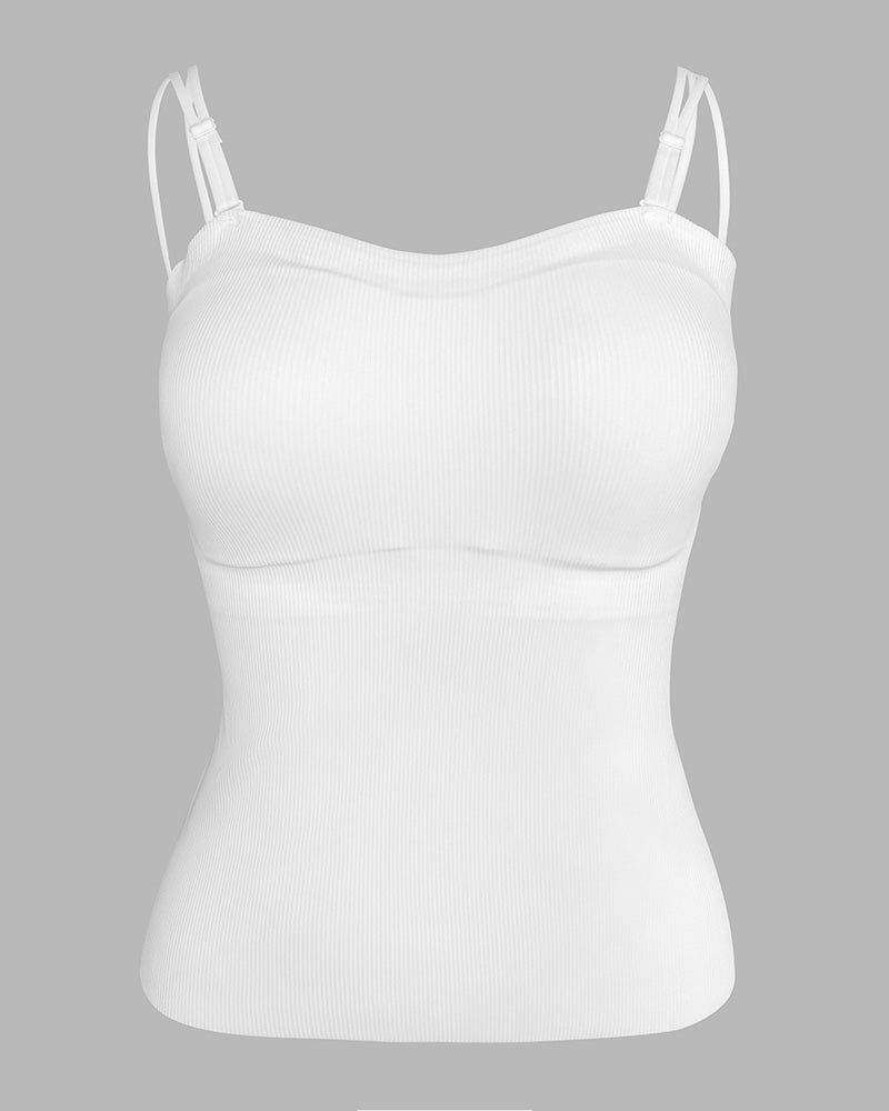 Spaghetti Strap Built in Bra Slim Fit Tank Top Sexy Back Criss Cross Workout Camisole Tops
