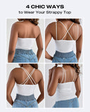 Spaghetti Strap Built in Bra Slim Fit Tank Top Sexy Back Criss Cross Workout Camisole Tops