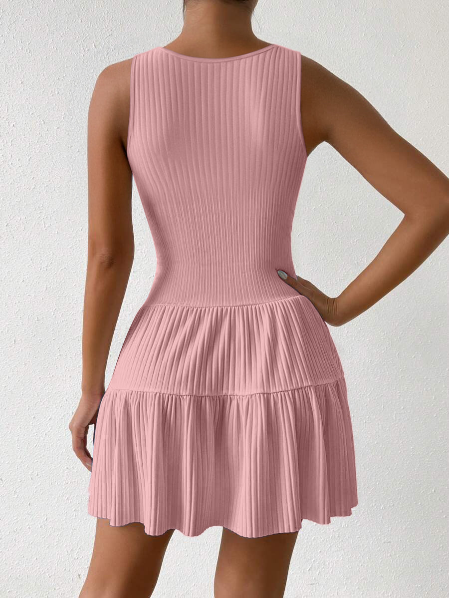 V Neck Sleeveless Lace Patchwork A Line Dress