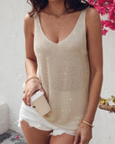 Glitter Rhinestone Sleeveless Knit Top Casual Loose Fit Tank
