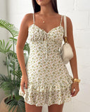 Ditsy Floral V Neck Sleeveless Tied Detail Mini Dress Multi layered Ruffles Sweet Dress