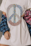 White Floral Peace Sign Graphic T Shirt Dress