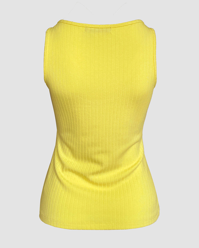 Contrast Lace V Neck Sleeveless Knit Top Casual Slim Fit Tank