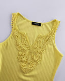 Contrast Lace V Neck Sleeveless Knit Top Casual Slim Fit Tank