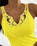 Contrast Lace V Neck Sleeveless Knit Top Casual Slim Fit Tank