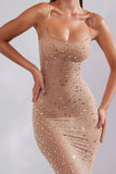 Clay Rhinestone Spaghetti Strap Sexy Maxi Mermaid Dress