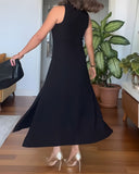 Round Neck Sleeveless Mental Buckle Casual Slit Slim Fit Maxi Dress