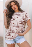 Brown Desert Sand Print Short Sleeve Knit Top