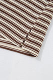 Brown Stripe Textured Side Slits Crew Neck T Shirt