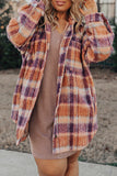 Multicolour Plus Size Plaid Print Collared Button up Jacket