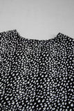 Black Leopard Print Ruffled Short Sleeve Keyhole Back Tiered Flowy Plus Size Blouse