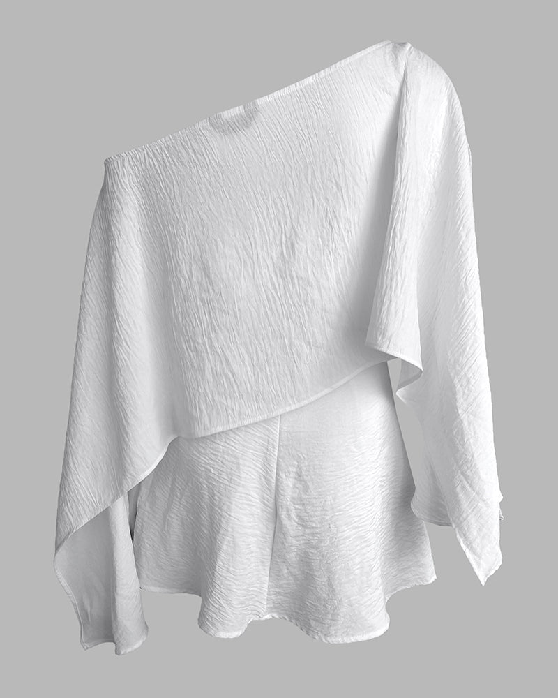 3 Pieces Off Shoulder Multi Ways Split Sleeve Casual Shorts Set (Without Belt)