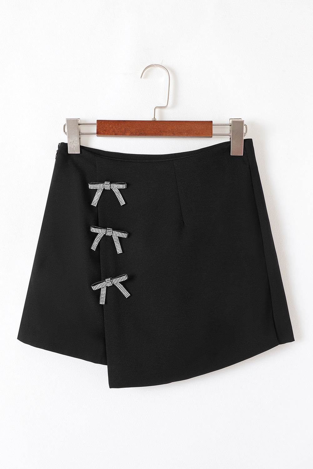 Black Rhinestone Bow Wrap High Waist Mini Skirt
