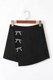 Black Rhinestone Bow Wrap High Waist Mini Skirt