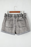 Gray Zipped Light Wash Cuffed Edge Denim Shorts