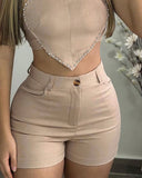 Rhinestone Crop Top & Shorts Set