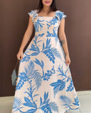 Floral Print V Neck Short Sleeve Shirred Dress