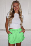 Light Green French Terry Drawstring Mini Skort with Pockets
