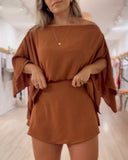 3 Pieces Off Shoulder Multi Ways Split Sleeve Casual Shorts Set (Without Belt)