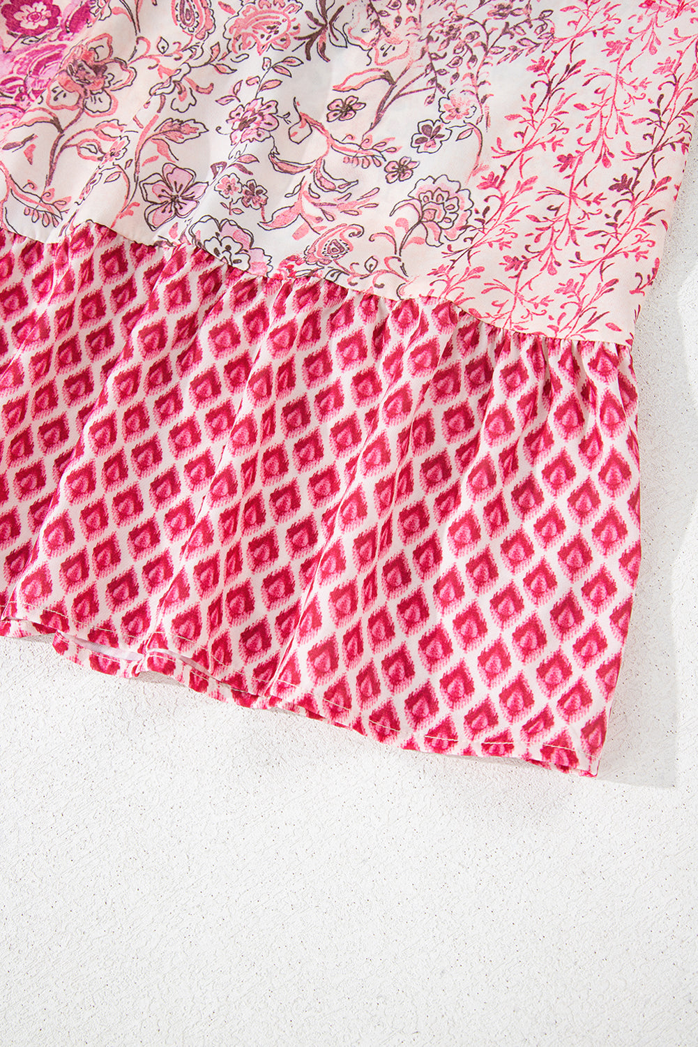 Red Boho Pattern Print Tassel Drawstring High Waist Maxi Dress