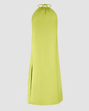 Halter Sleeveless Backless Maxi Dress Casual Shirred Back Side Slit Vacation Dress