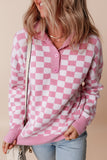 Purple Checkered Collared Buttons Plus Size Sweater