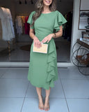 Butterfly Sleeve ruffles Slim Fit Side Slit Mid Long Dress