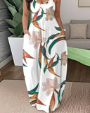 Floral Print V Neck Short Sleeve Elegant Maxi Dress with Pocket