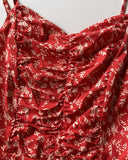 Ditsy Floral V Neck Sleeveless Ruched Cami Jumpsuit Casual Ajustable Back Straps Shirred Romper