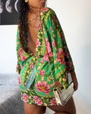 Floral Print V Neck Batwing Sleeve Tied Detail Backless Mini Dress