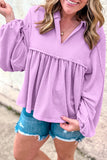 Turquoise Cordrd Balloon Sleeve Collar Plus Babydoll Top