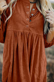 Gold Flame Corduroy Snap Buttons Empire Waist Bracelet Sleeve Dress