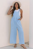 Beau Blue Checkered Pocketed High Waist Wide Leg Overall