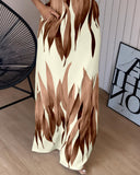Plants Print Thick Strap Dress Casual Slim Fit Slit Maxi Dress with Pockets