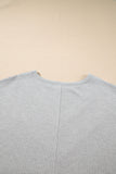 Light Grey Lace Insert Waffle Ruffle Short Sleeve Plus Size Top