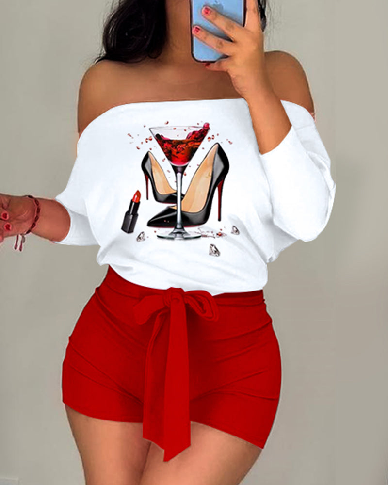 Off the Shoulder Floral Print Romper Chic Tied Detail Rompers with Belt