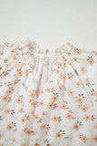 White Floral Eyelet Embroidered Puff Sleeve Notch V Neck Blouse
