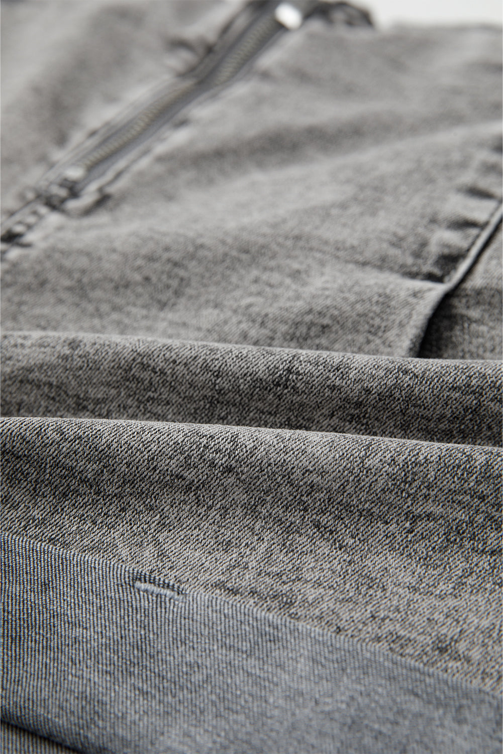 Gray Zipped Light Wash Cuffed Edge Denim Shorts